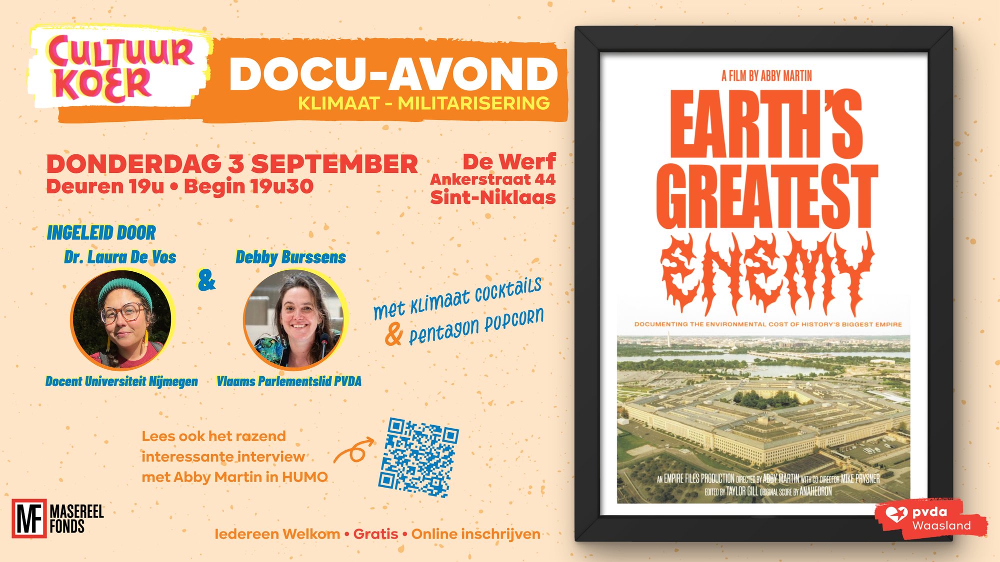 Cultuur Koer - Docu-Avond - Earth's Greatest Enemy - Donderdag 3 sept, @De Werf Sint-Niklaas.