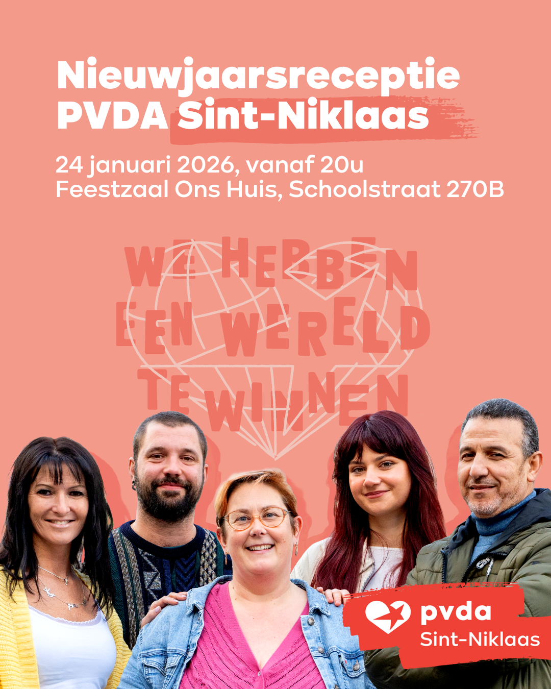 uitnodiging nieuwjaarsreceptie PVDA Sint-Niklaas - 24 jan 2026 - Ons Huis - Schoolstraat 270B